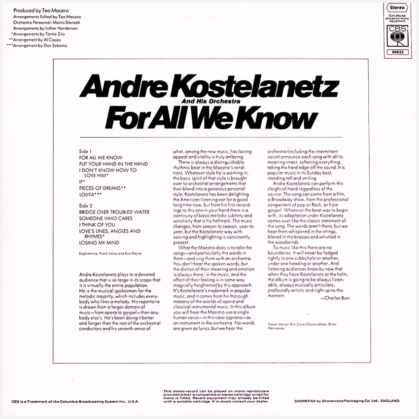 Andre Kostelanetz - For All We Know
