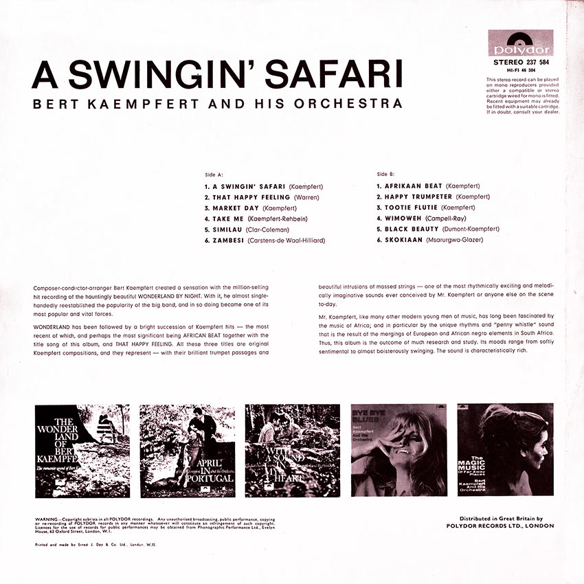 Bert Kaempfert and his Orchestra - A Swinging' Safari