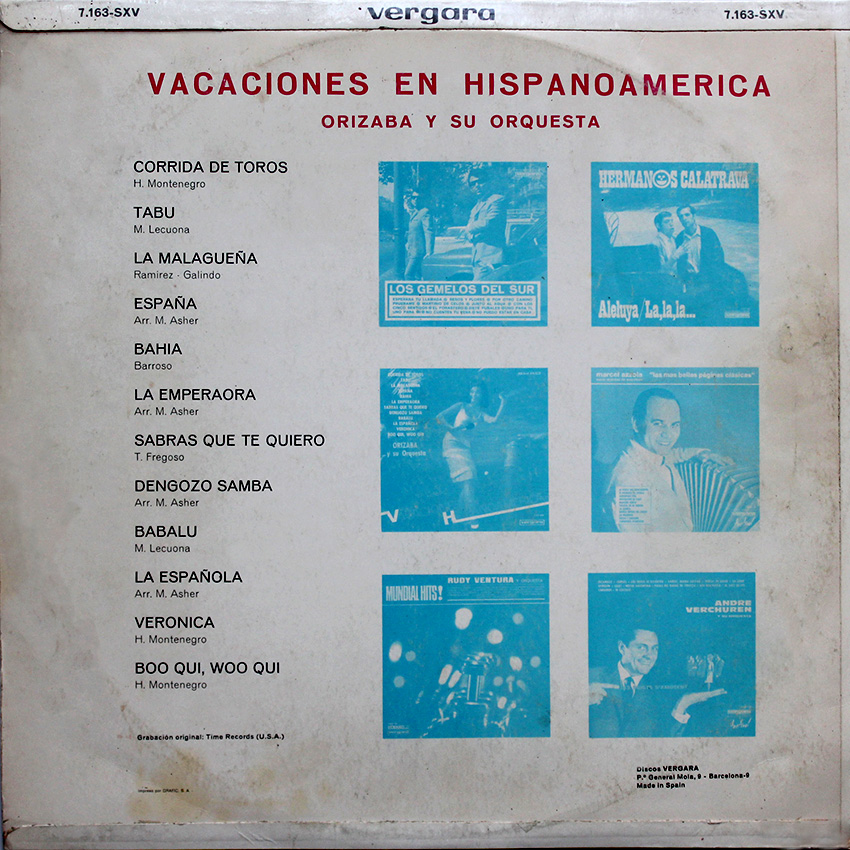 Orizaba Y Su Orquesta - Vacaciones En Hispanoamerica - Downtime in Latin America is quite rare, we're pleased to have one at Cover Heaven, Latin-esque sounds in the style of Juan Garcia Esquivel