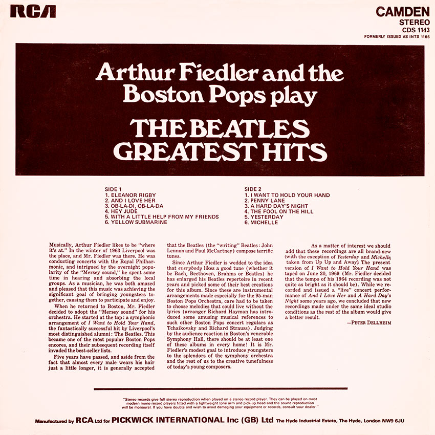 Arthur Fiedler and The Boston Pops - play The Beatles Greatest Hits