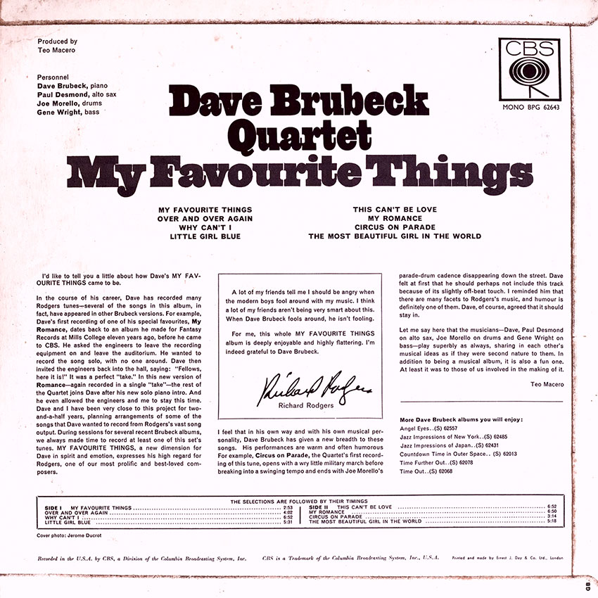 Dave Brubeck Quartet - My Favourite Things