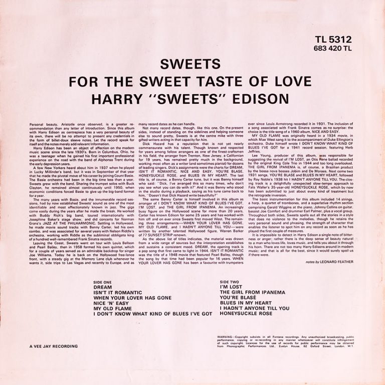 Harry "Sweets" Edison Sweets For The Sweet Taste of Love Cover Heaven