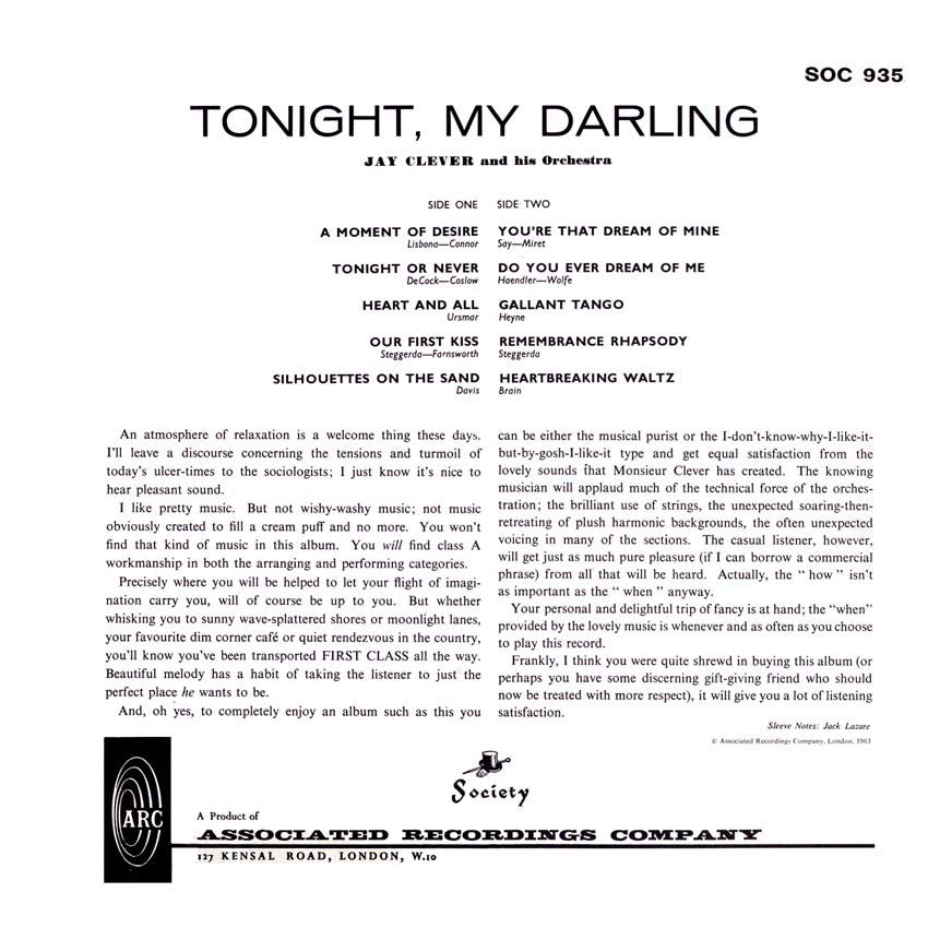 Jay Clever and his Orchestra - Tonight, My Darling