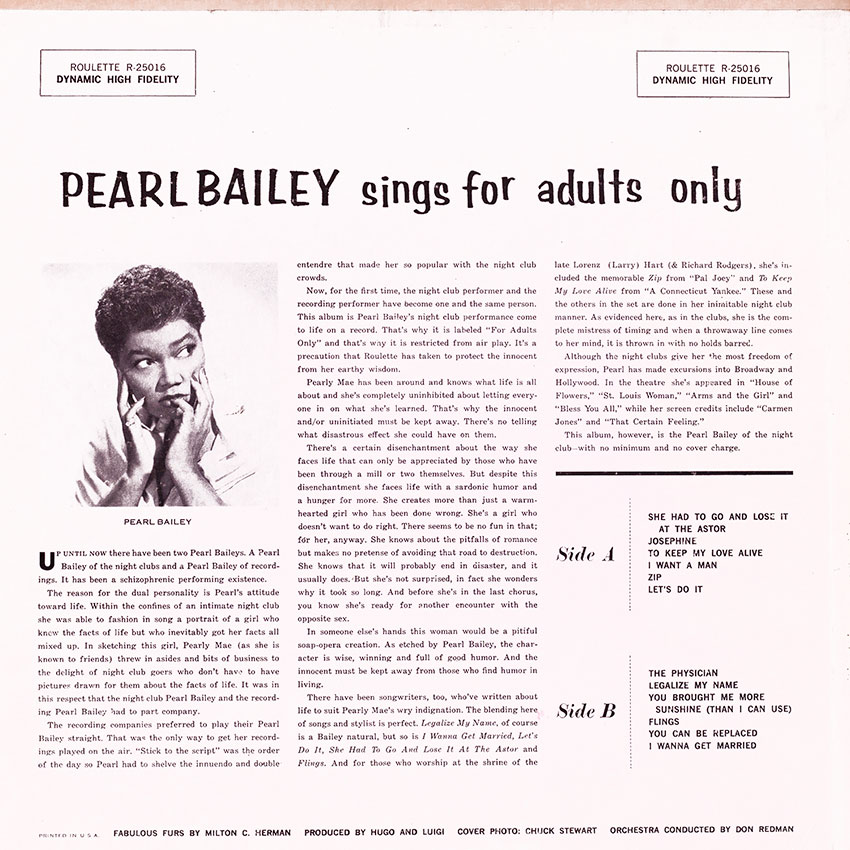 Pearl Bailey Sings For Adults Only