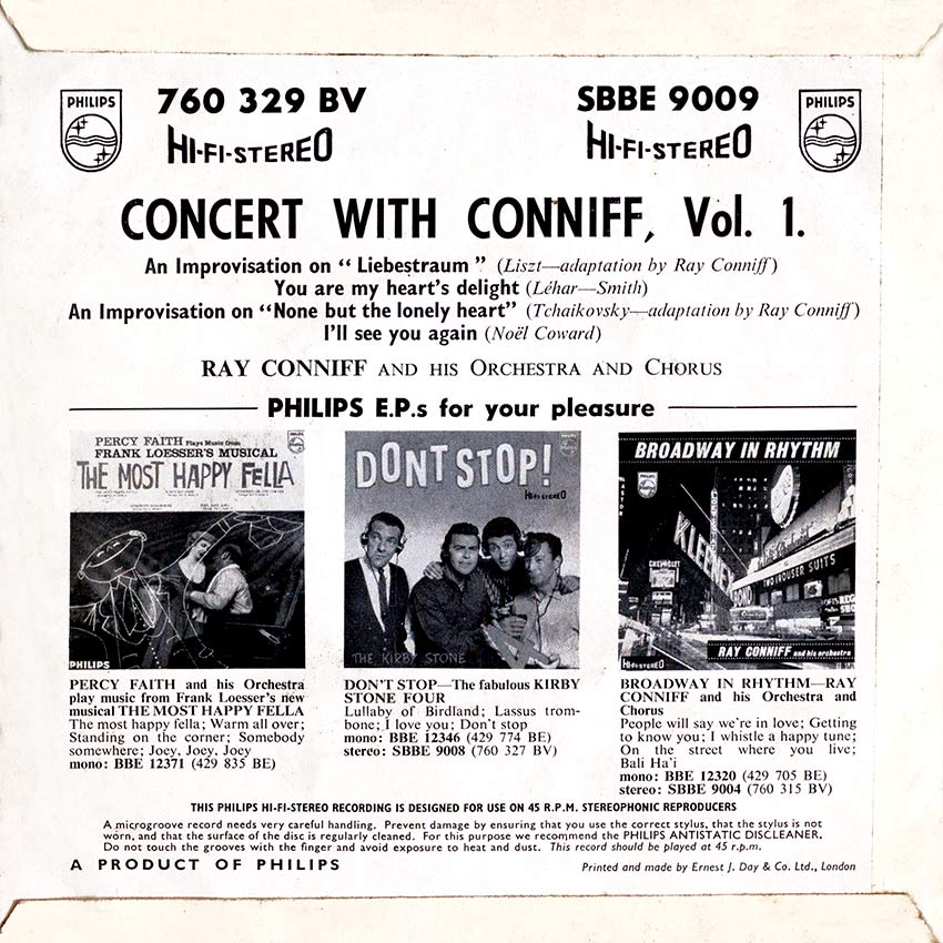 Ray Conniff and His Orchestra and Chorus - Concert With Conniff Vol. 1 - 7inch E.P. another beautiful vinyl record cover from Cover Heaven
