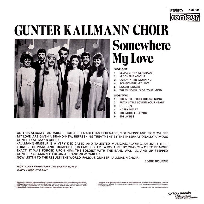 Gunter Kallman Choir - Somewhere My Love - another gorgeous record cover from Cover Heaven