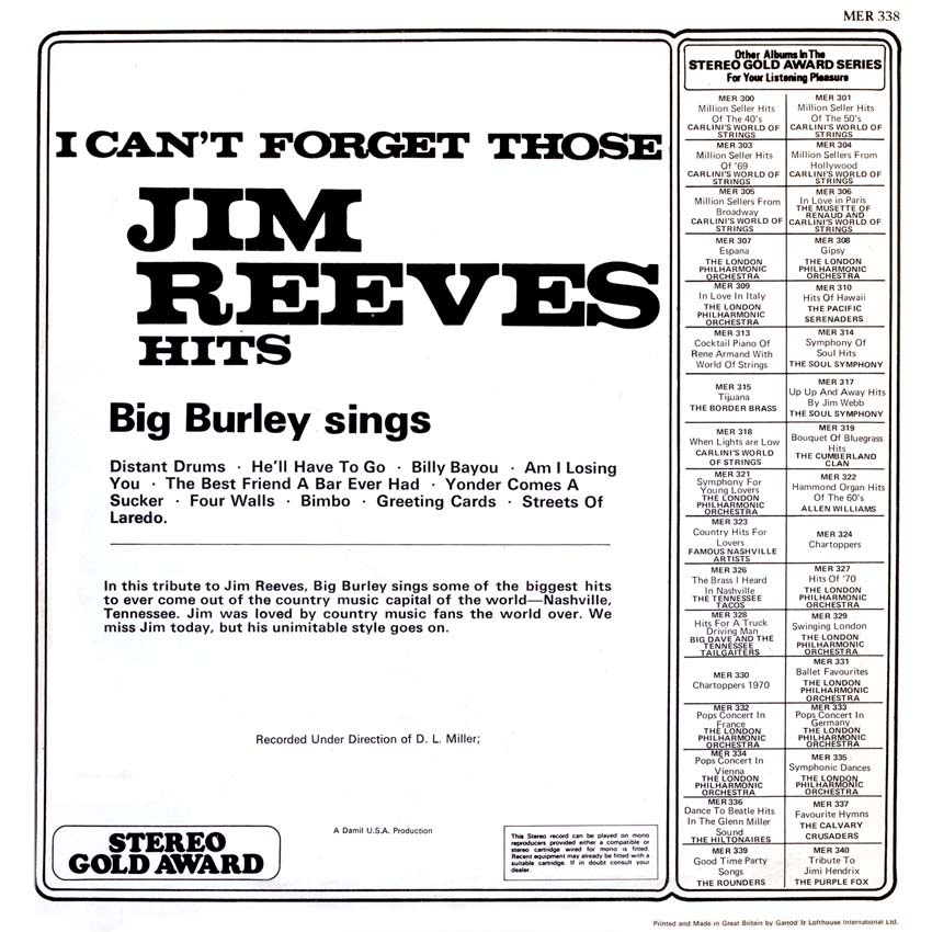Big Burley - I Can't Forget Those Jim Reeves Hits