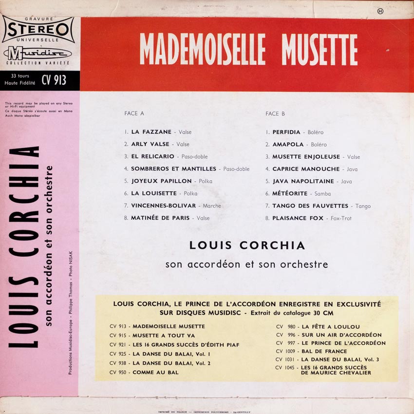 Louis Corchia son Accordéon et son Orchestre - Mademoiselle Musette