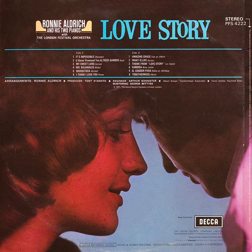 Ronnie Aldrich and His Two Pianos - Love Story - one more beautiful record cover from Cover Heaven
