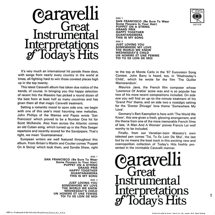 Caravelli - The World Of Caravelli - Great Instrumental Interpretations Of Today's Hits
