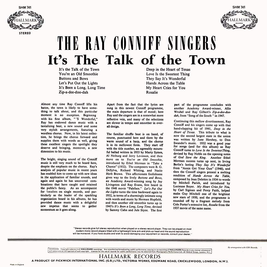 The Ray Conniff Singers - It's The Talk of the Town