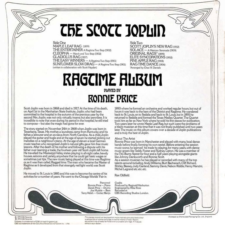 The Scott Joplin Ragtime Album played by Ronnie Price - Cover Heaven